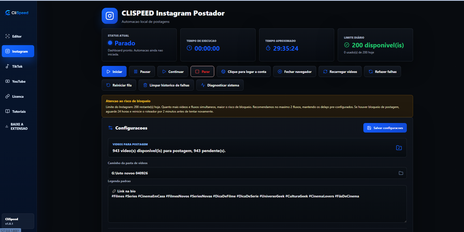 Painel de automação do CliSpeed